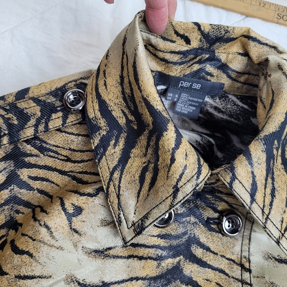 Per Se tiger print trench coat double breasted with belt shoulder tabs edgy 4 - Picture 11 of 15